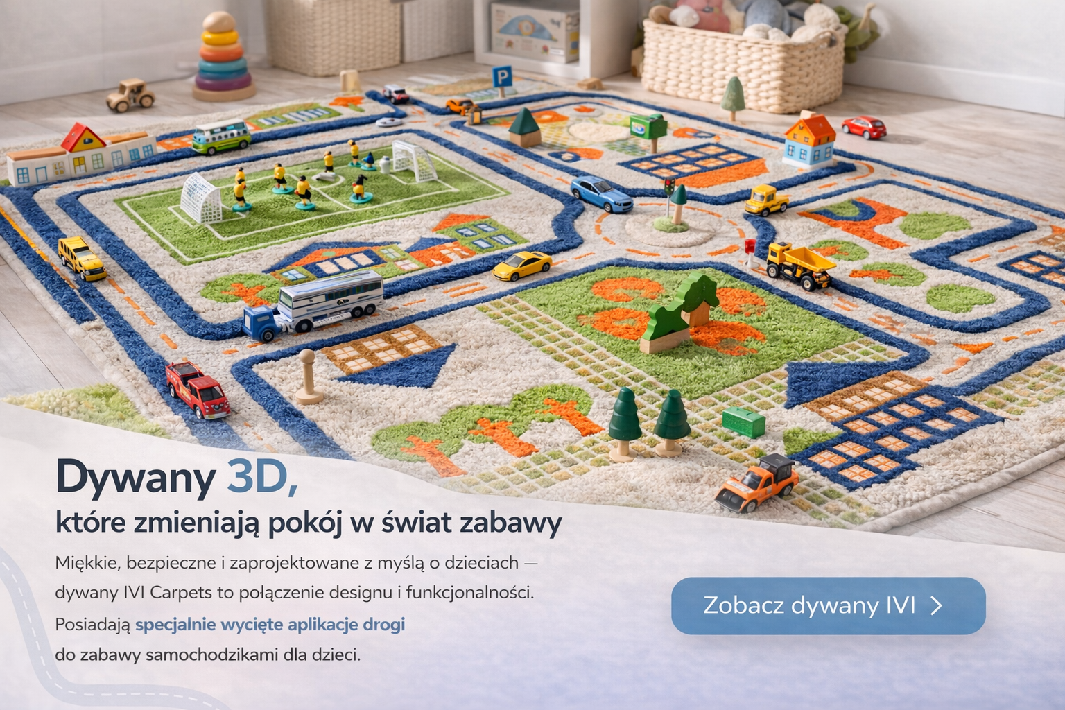 Dywan dziecięcy 3D IVI Carpets miasto – mata do zabawy z drogami i samochodzikami