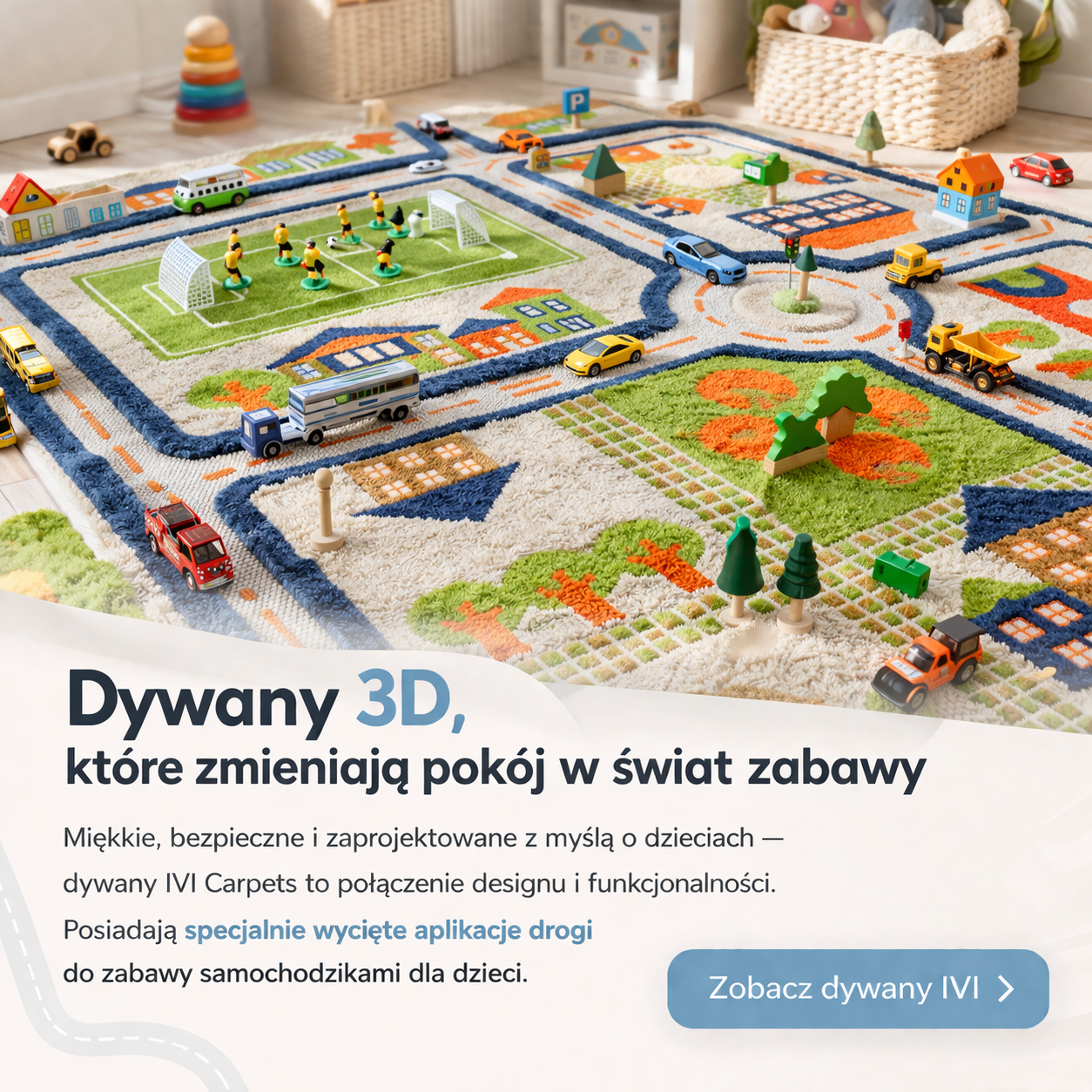 Dywan dziecięcy 3D IVI Carpets miasto drogi do zabawy samochodami